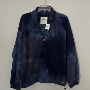 Hollister Blue Purple Tie Dye Plush Fleece Pullover Sweater Sweatshirt Top NEW